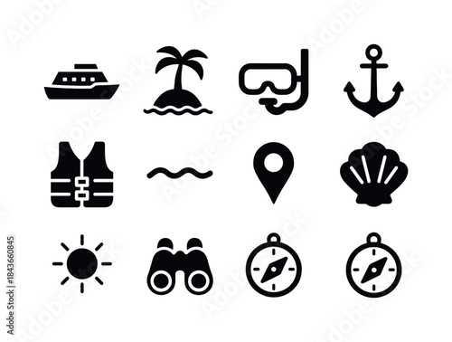Island Adventure Icons. Island Hopping Boat Tours. Solid icon se