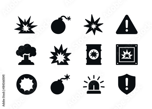Explosive Devices Icons. Explosive Devices. Solid icon set of Ex