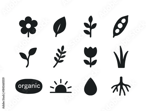 Nature Icon Set. Nature vibe package design. Solid icon set of n