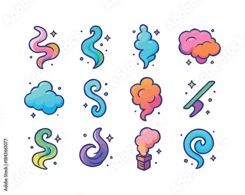 Colorful Smoke Icons. Smoke Trails. Colorful isometric vector ic