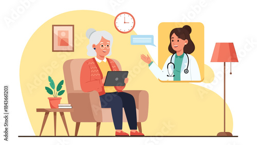 Elderly Woman Receiving Telehealth Consultation at Home