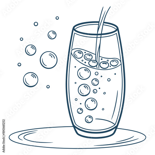 A refreshing clear glass filled with sparkling water and effervescent bubbles rising to the surface creating a lively and invigorating visual representation of hydration and refreshment