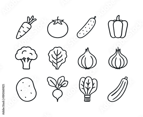 Fresh Vegetable Icons. Fresh vegetables. Line icon set of fresh