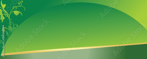 Vibrant green abstract background with elegant floral corner design and a golden horizontal stripe creating a luxurious and natural aesthetic for various applications