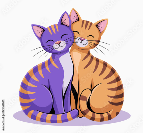 Two adorable cats cuddle close to each other, showcasing the comfort and affection shared between them, appealing to anyone who loves pets and seeks warmth in companionship.