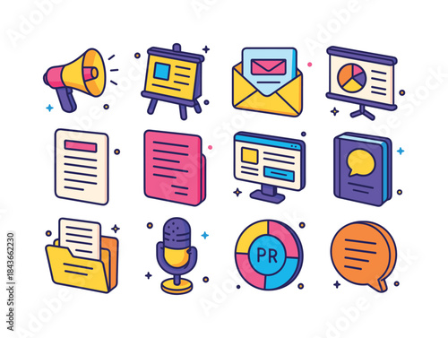 Corporate Icon Set. Corporate Communication. Colorful isometric