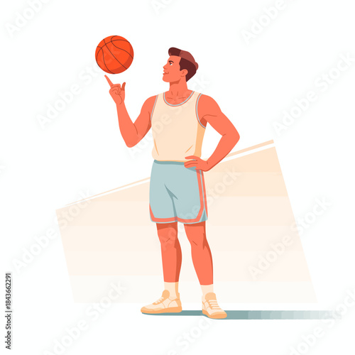An energetic image of a man demonstrating incredible skill by spinning a basketball on his finger, capturing the essence of sportsmanship and passion for basketball.