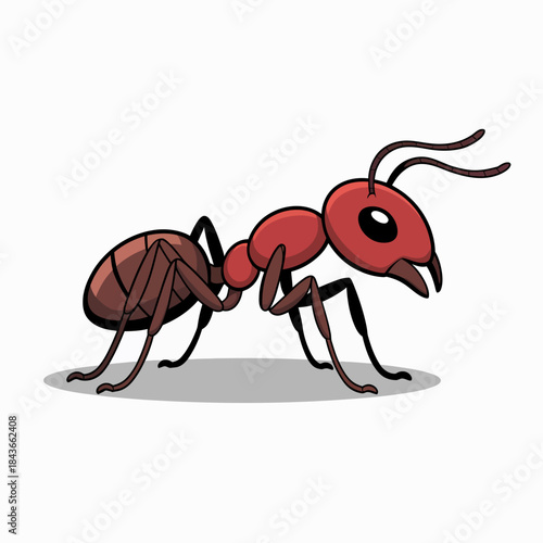 A cartoonish red ant showcases its hard-working spirit, emphasizing themes of diligence, teamwork, and the nature of community, bringing a lively illustration to life.