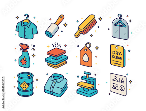 Isometric Dry Cleaning Icons. Dry cleaning. Colorful isometric v
