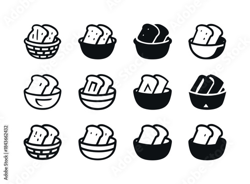 Bread Basket Icons. bread basket. Icon set. Set Logo of bread ba