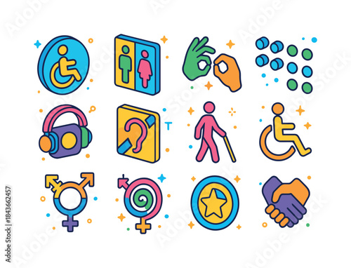 Inclusive Symbol Icons. Inclusive Symbols. Colorful isometric ve