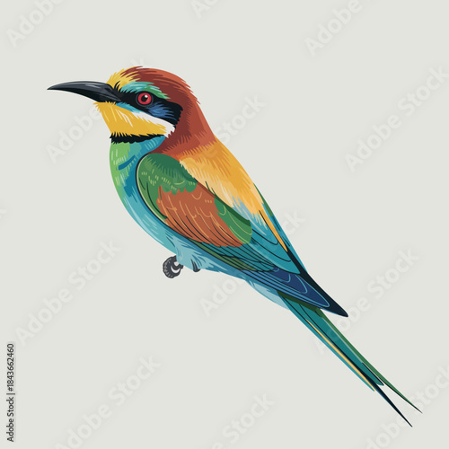 An exquisite illustration of a brightly colored bird perched elegantly, showcasing its vibrant plumage and captivating features ideal for wildlife and nature-themed projects.
