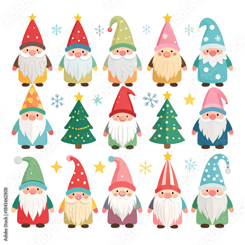  Minimalist Nordic Christmas Gnome Icons with Cozy Winter Elements, PNG Cutout