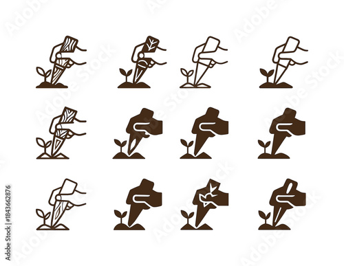 Decorative Gardening Icon Set. Using decorative gardening tools