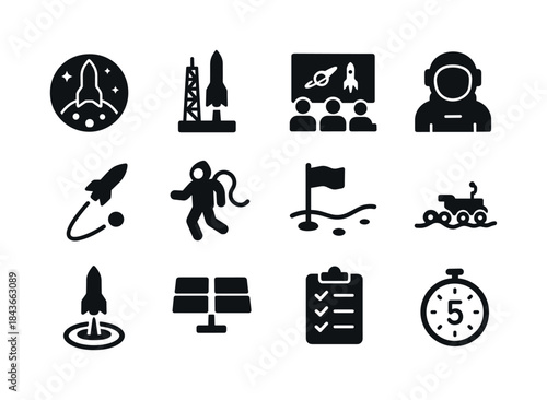 Space Mission Icons. Space missions. Solid icon set of space mis