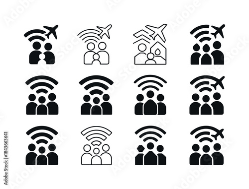 Nomad Family Icons. Digital Nomad Family Lifestyle. Icon set. Se