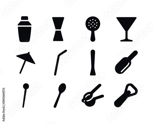 Bar Accessories Icons. Bar accessories. Solid icon set of Bar ac