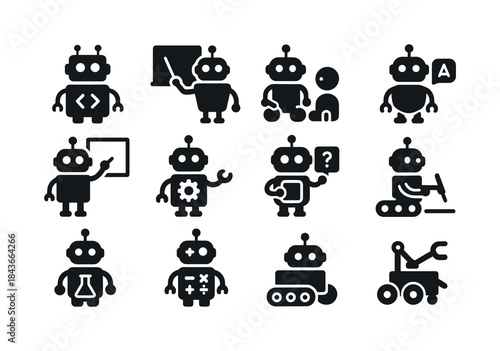 Educational Robots Icons. Educational robots. Solid icon set of