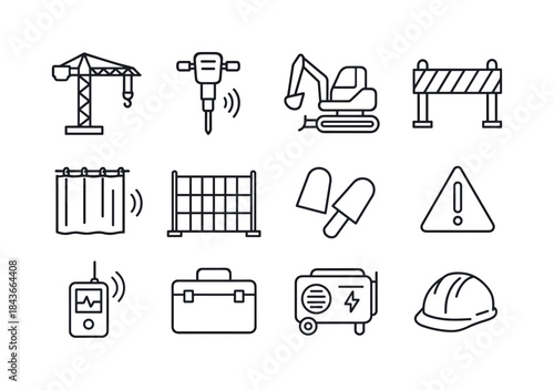 Construction Noise Icons. Construction noise control. Line icon