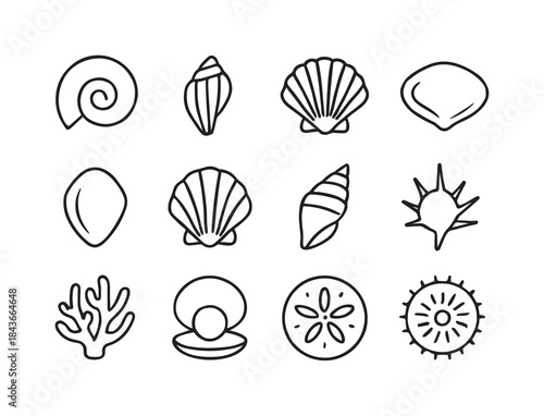 Shell Pattern Icons. Shell Patterns. Line icon set of Shell Patt