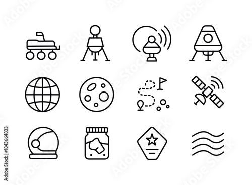 Planet Exploration Icons. Planet Exploration. Line icon set of P
