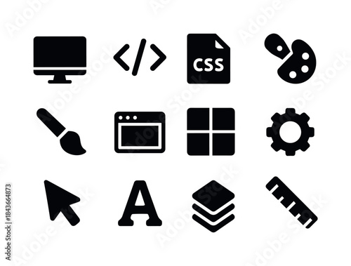 Frontend Icons Grid. Frontend Development. Solid icon set of Fro