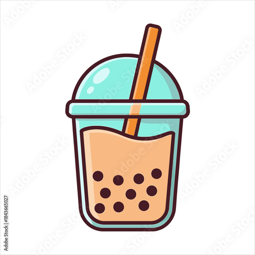 Refreshing Bubble Tea Drink with Tapioca Pearls and Straw, Vibrant Beverage Illustration