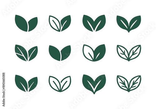 Leaf Logo Variations. Leaf. Icon set. Set Logo of Leaf: twin lea