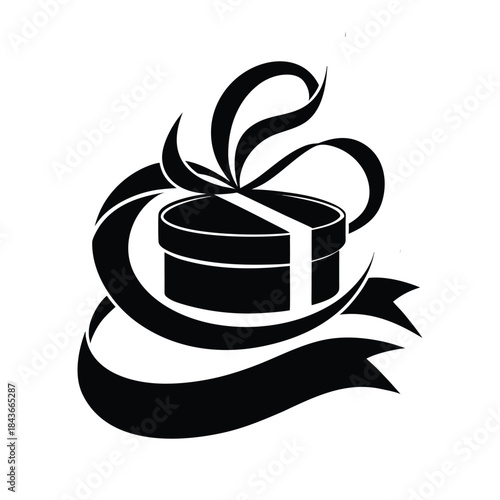 Vector illustration of a gift box with ribbon and a hot coffee mug on a brown morning saucer