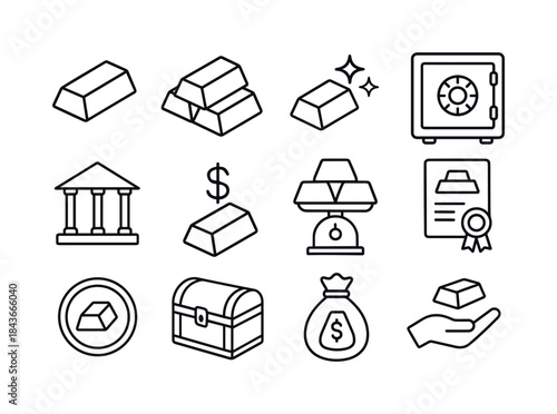 Gold Bar Icons. Gold Bars. Line icon set of Gold Bars: single ba