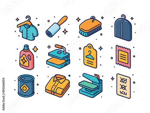 Isometric Dry Cleaning Icons. Dry cleaning. Colorful isometric v