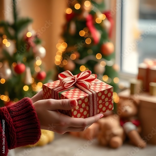 woman giving christmas gifts