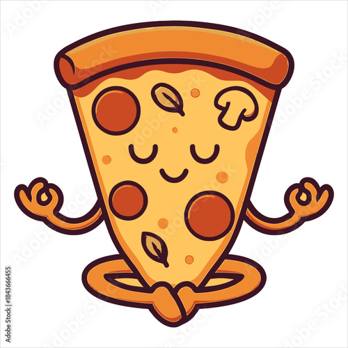 Meditating Pizza Slice with Pepperoni and Mushroom Toppings in Lotus Position.