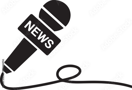 Black and white of a news microphone with a cord broadcast media
