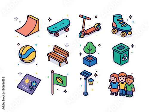 Colorful Playground Icons. Street Playground. Colorful isometric