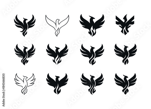 Phoenix Logo Variations. Winged creatures. Icon set. Set Logo of