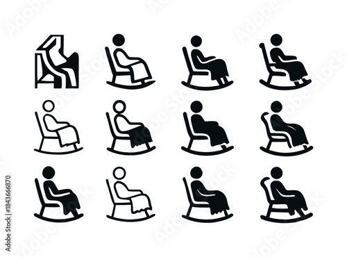 Cozy Porch Icons. Relaxing on porch. Icon set. Set Logo of relax