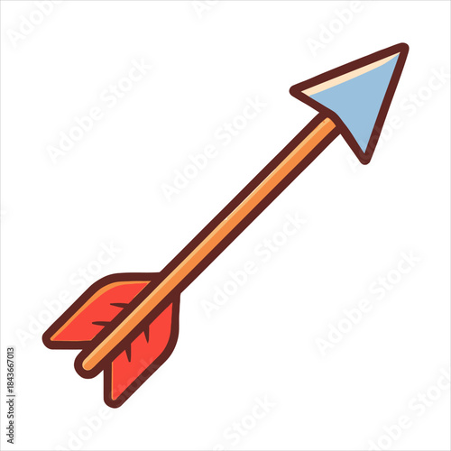 Stylized Arrow with Blue Head and Red Fletching Angled Perspective.