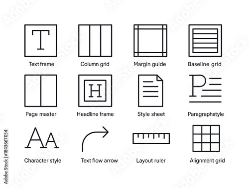 Editorial Layout Icons. Editorial layout tools. Line icon set of