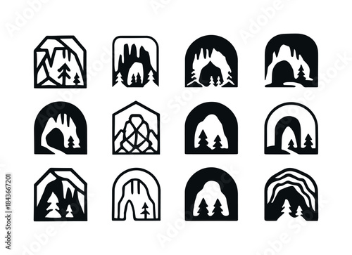 Underground Logo Variations. Caves, Stalactites, and Underground