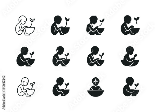 Symbolic Hope Emblems. malnourished child. Icon set. Set Logo of