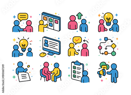Isometric Workplace Icons. Workplace communication. Colorful iso