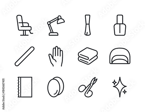 Nail Salon Icons. Nail salon. Line icon set of nail salon: chair