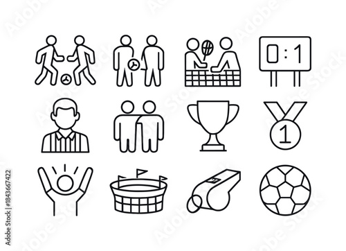 Competitive Sports Icons. Competitive Sports. Line icon set of C