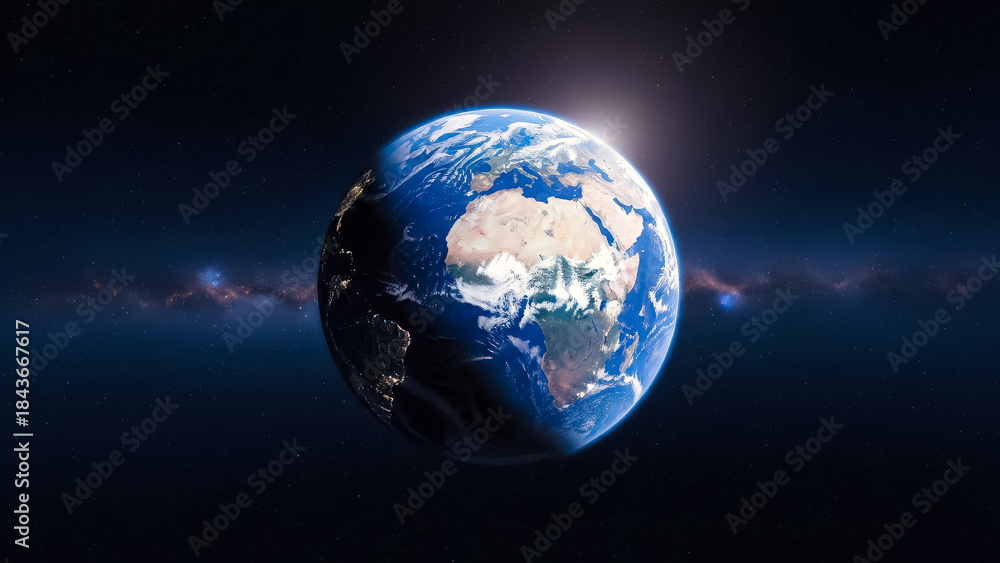 Fototapeta premium Planet Earth Floating in Deep Space with Starry Background