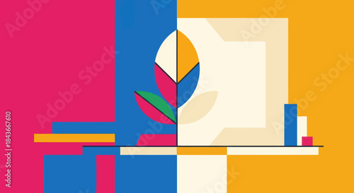 Abstract Composition with Geometric Shapes and Contrasting Colors.