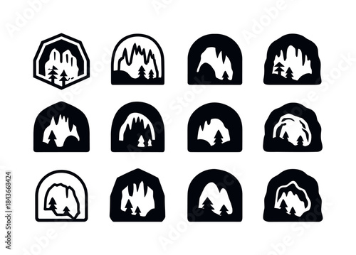 Underground Logo Variations. Caves, Stalactites, and Underground