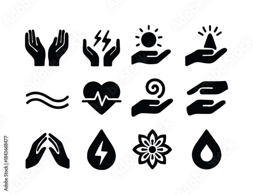 Healing Energy Icons. healing energies. Solid icon set of healin