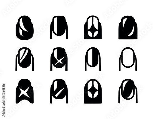 Foil Nails Icons. Foil Nails. Icon set. Set Logo of Foil Nails: