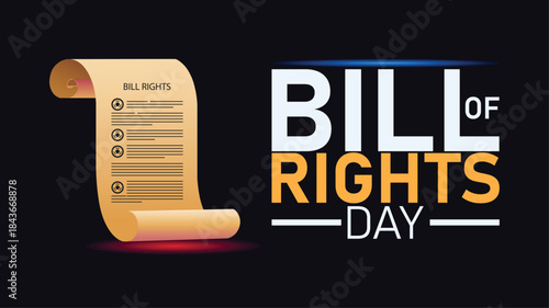 Scroll of the Bill of Rights next to bold text for use in legal or constitutional commemoration advertising.